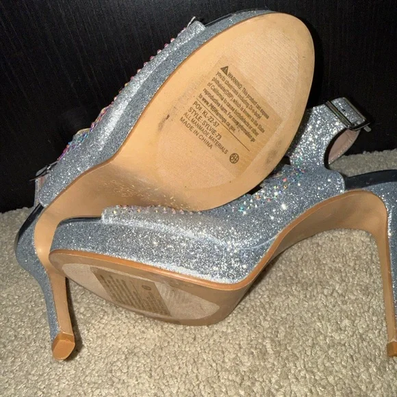 Delicacy Silver Rhinestone Cage Heels Platform Stiletto Sandals Size 8.5 - Picture 7 of 9